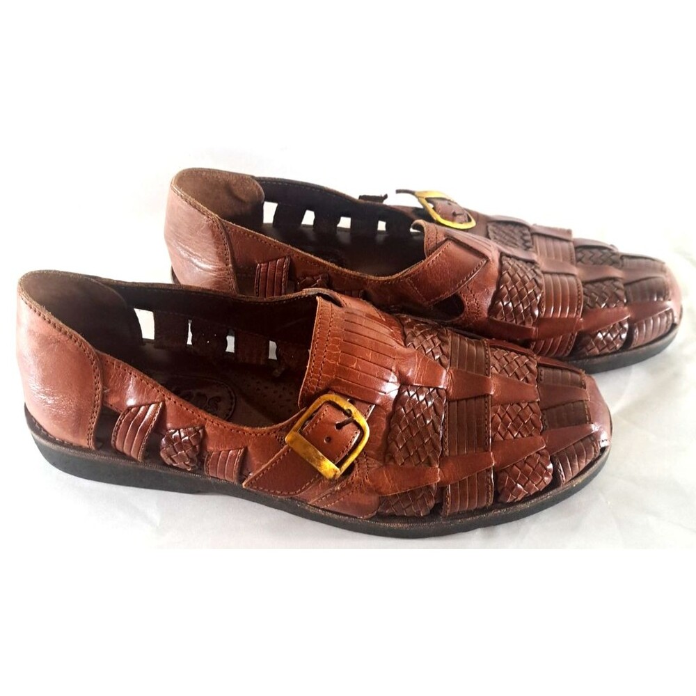 Mens Sunsteps Woven Huarache Shoes Sandals Brown Buckles Closed Toe 10 Vintage
